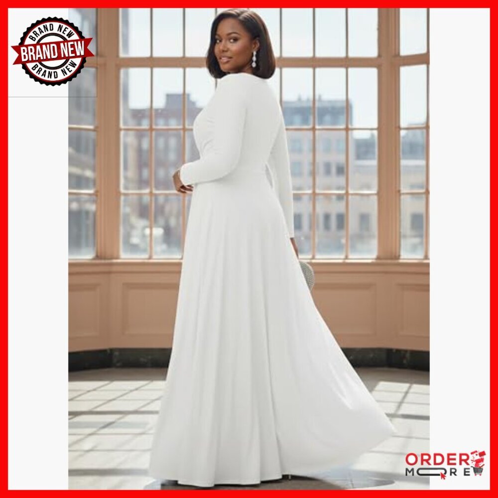 Long Sleeve Empire Waist Maxi Dress Formal Gown Polyester Flowy - Picture 6 of 7